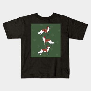 Triple Christmas Kooiker Dogs Green Kids T-Shirt